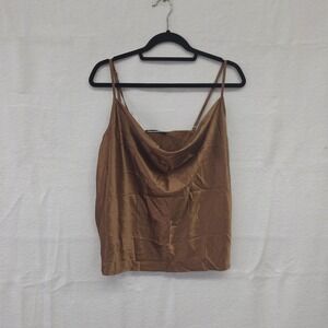 NWT Simplee Brown Satin Cowl‎ Neck Camisole Top XXL Bronze Spaghetti Strap